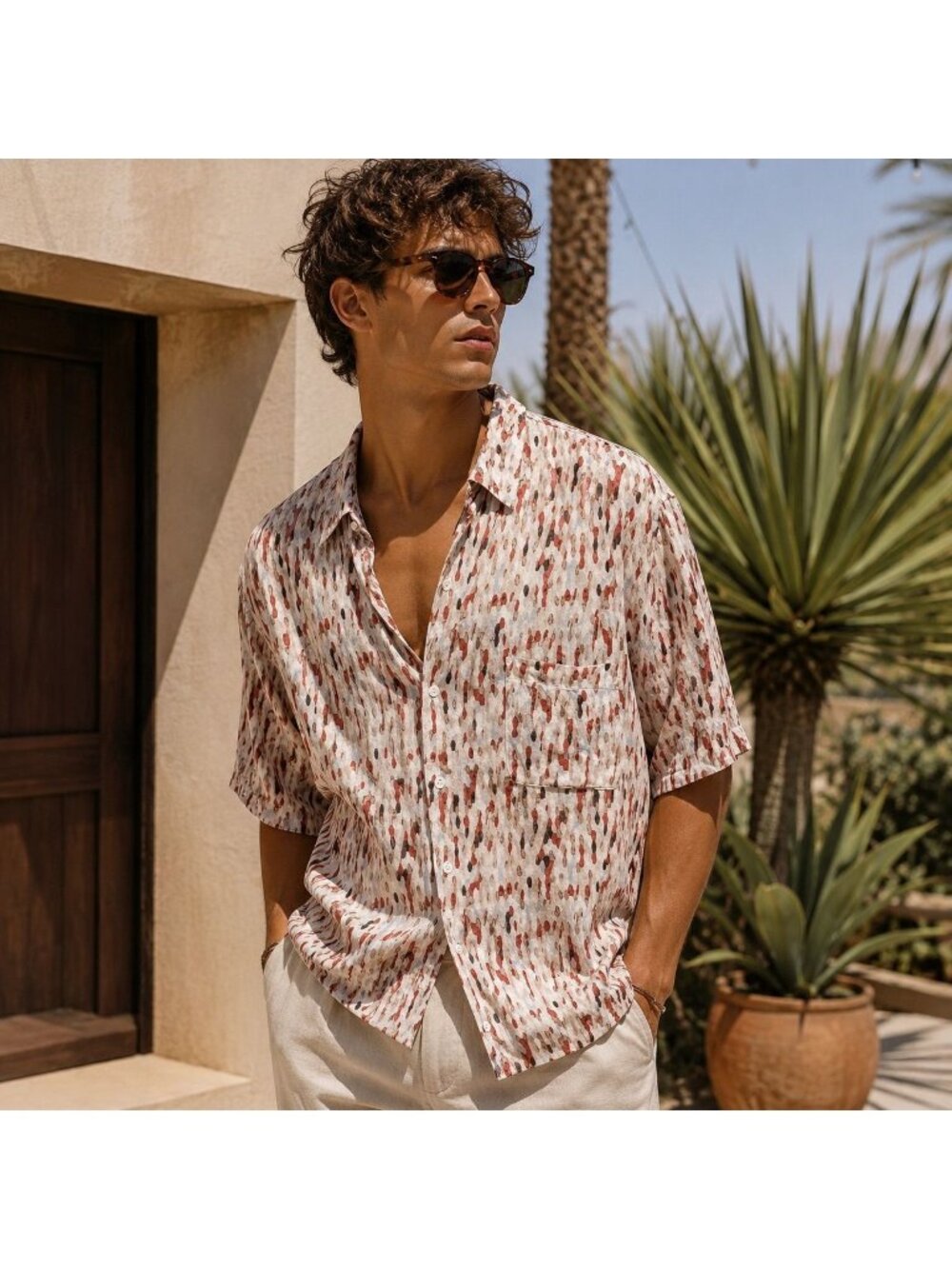 Vintage Silk Circa 1969 Mens Abstract Brushstroke Cabana Shirt Silk Linen XXL